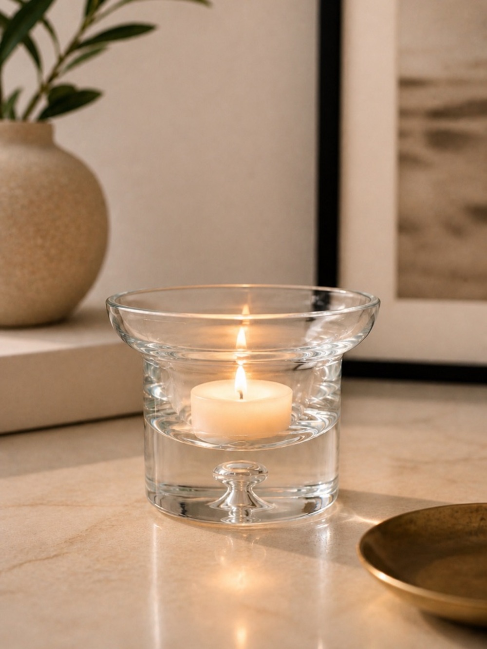 Crate & Barrel Krosno Glass Votive Candle Holder Clear Modern Minimalist Decor